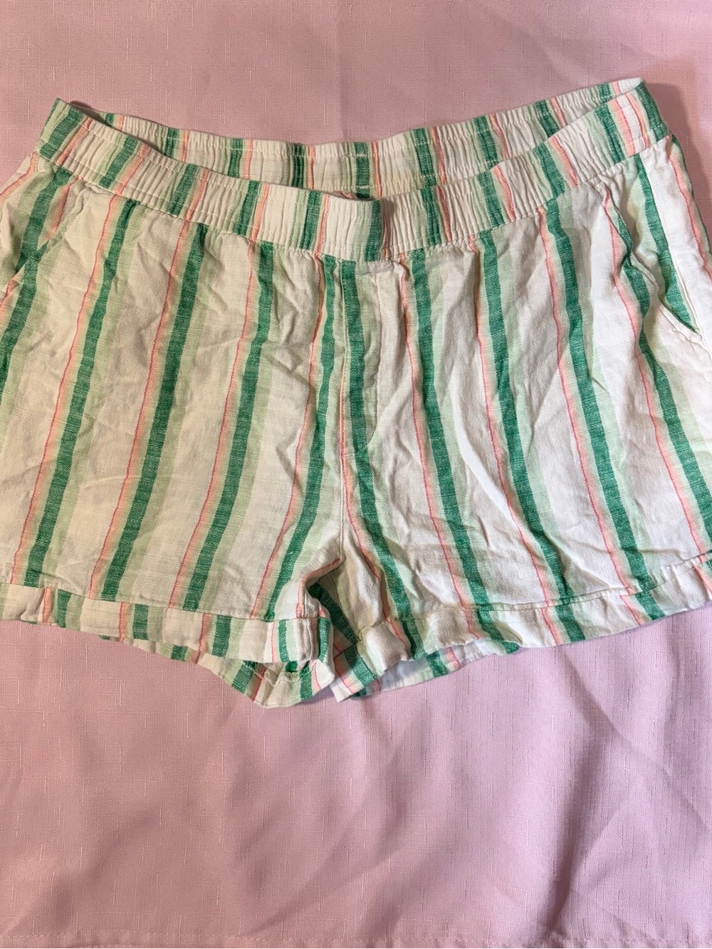 Old Navy White Shorts with Green and Pink Stripes